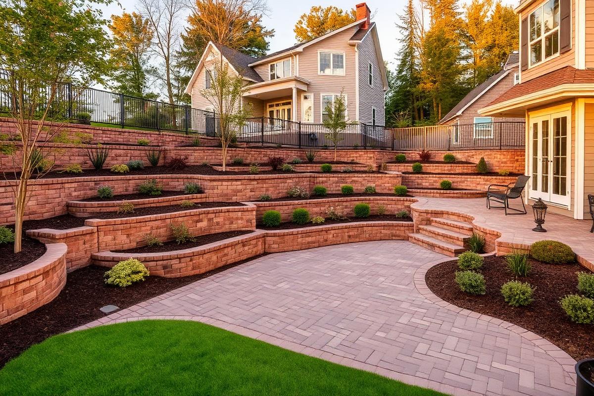 High-end residential paver patio and retaining wall landscape project