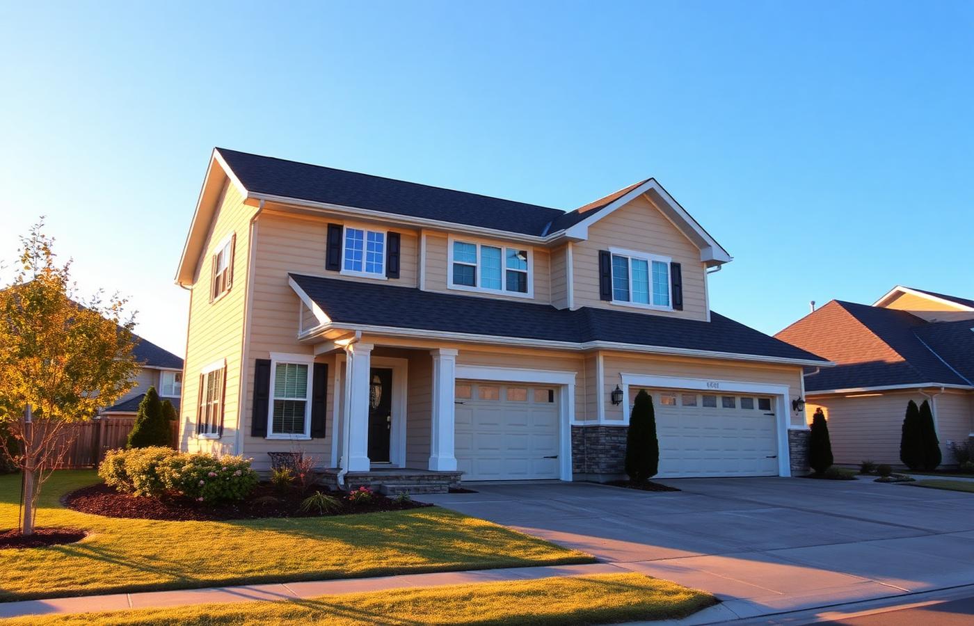 Suburban two-story home with a newly installed architectural shingle roof